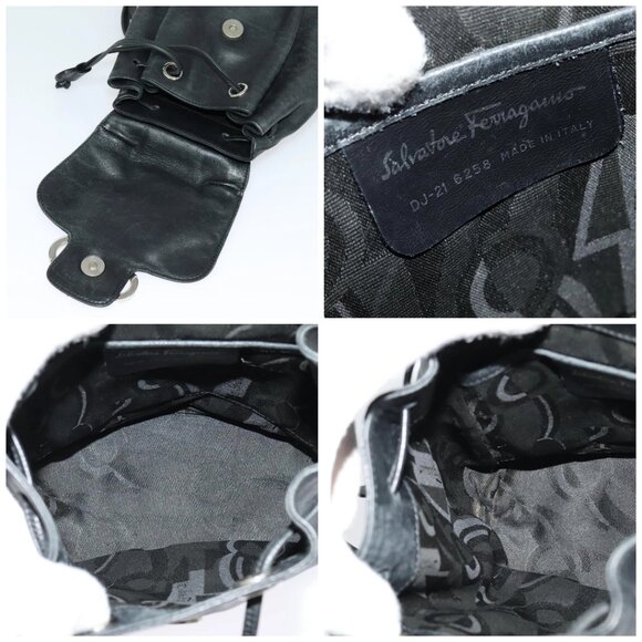 Salvatore Ferragamo Gancini Backpack Leather Black Silver Auth gh705 main image 12